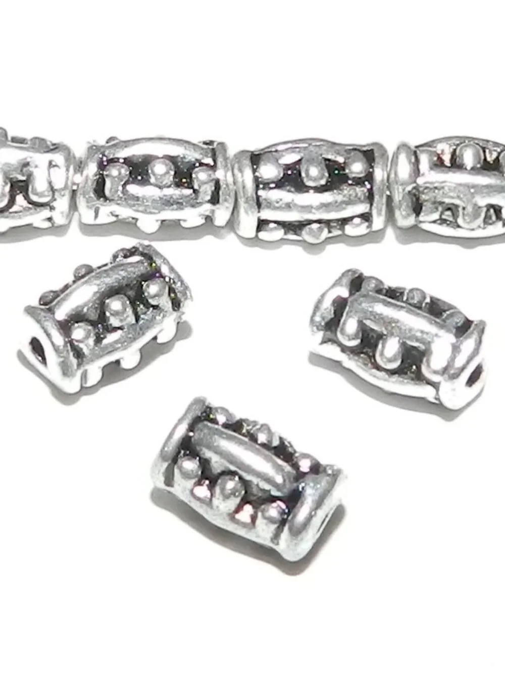 MB790 Antiqued Silver 6mm Line & Dot Pattern Round Tube Metal Beads 50pc